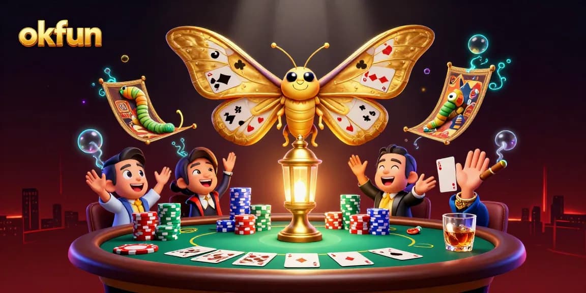 Spin the reels of fortune with okfun's vibrant casino scene featuring rich poker elements.