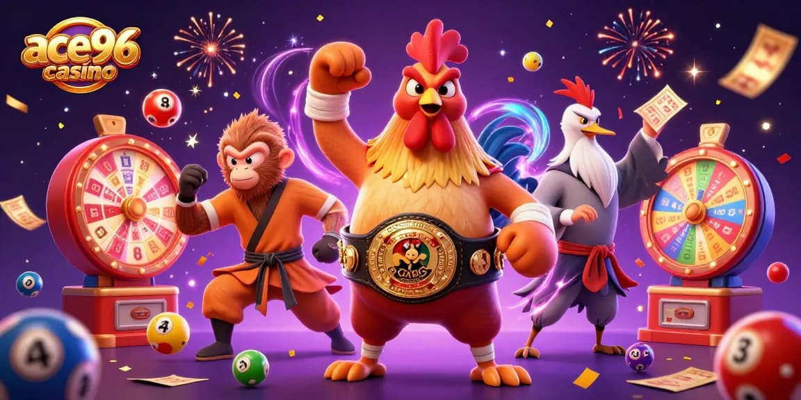 Engage with ace96 casino's vibrant gaming scene featuring colorful dynamic elements and characters.