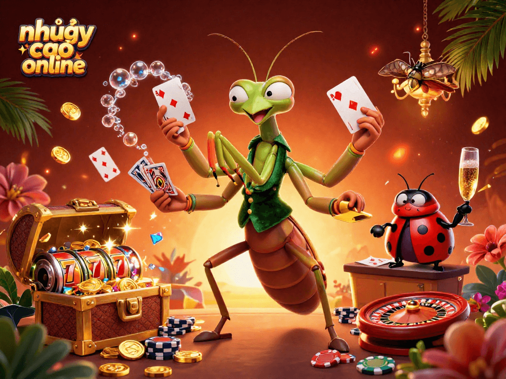 Experience the excitement of nhảy cao online as a giant mantis dealer and ladybug pit boss bring the thrill of the casino to life