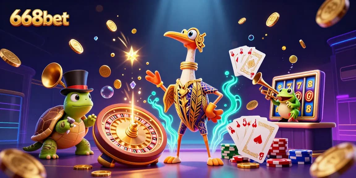 Experience thrilling gaming at 668bet with vibrant casino elements and dynamic characters.