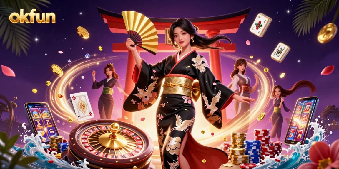 Experience thrilling gameplay at okfun with a spectacular live casino illustration featuring vibrant characters.