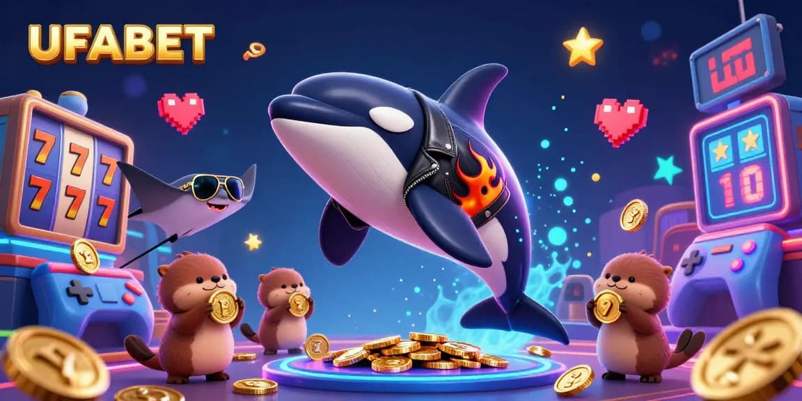 Experience UFABET's thrilling casino atmosphere with engaging characters amid vibrant gaming elements.