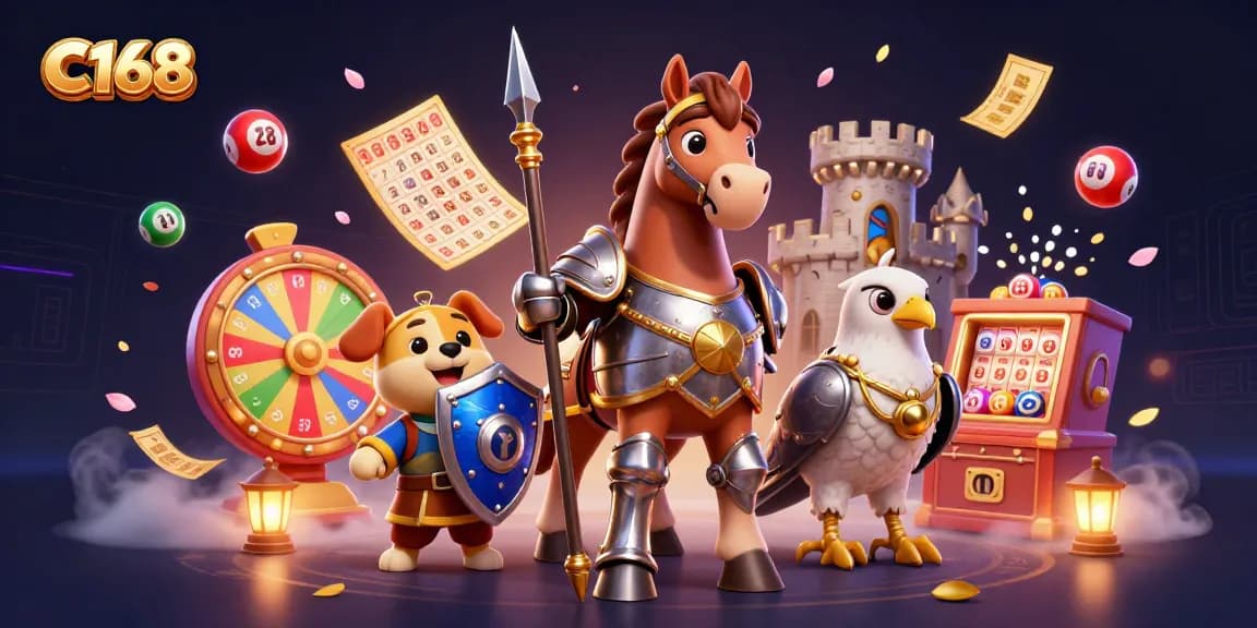 Experience C168's thrilling lottery atmosphere with vibrant characters and dynamic gaming elements.