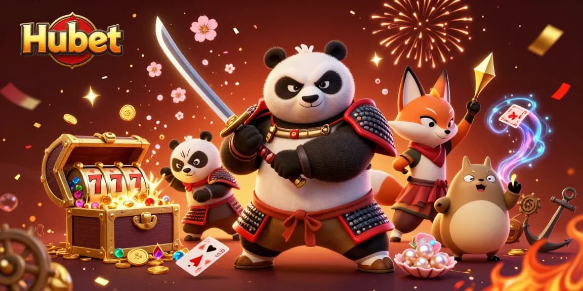 Experience winning at Hubet with dynamic characters and vibrant casino action in this 3D illustration.