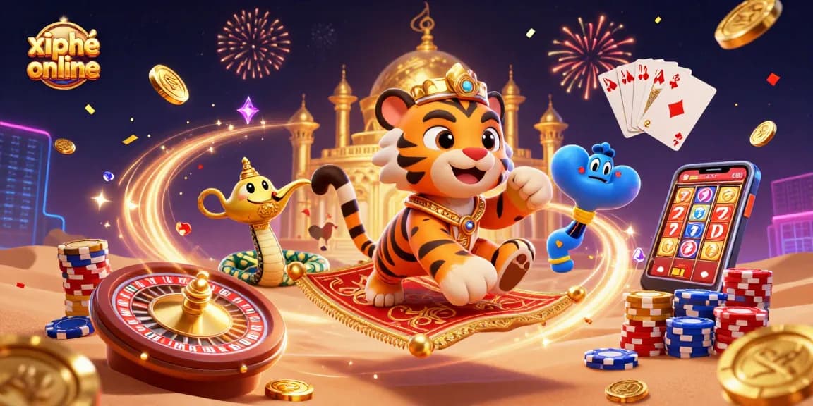 Engage with xì phé online as a tiger sultan graces a vibrant casino scene filled with riches.