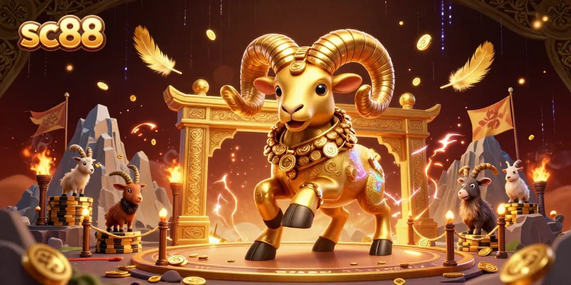 Experience thrilling wins at sc88 with golden ram and vibrant casino elements in 3D action!
