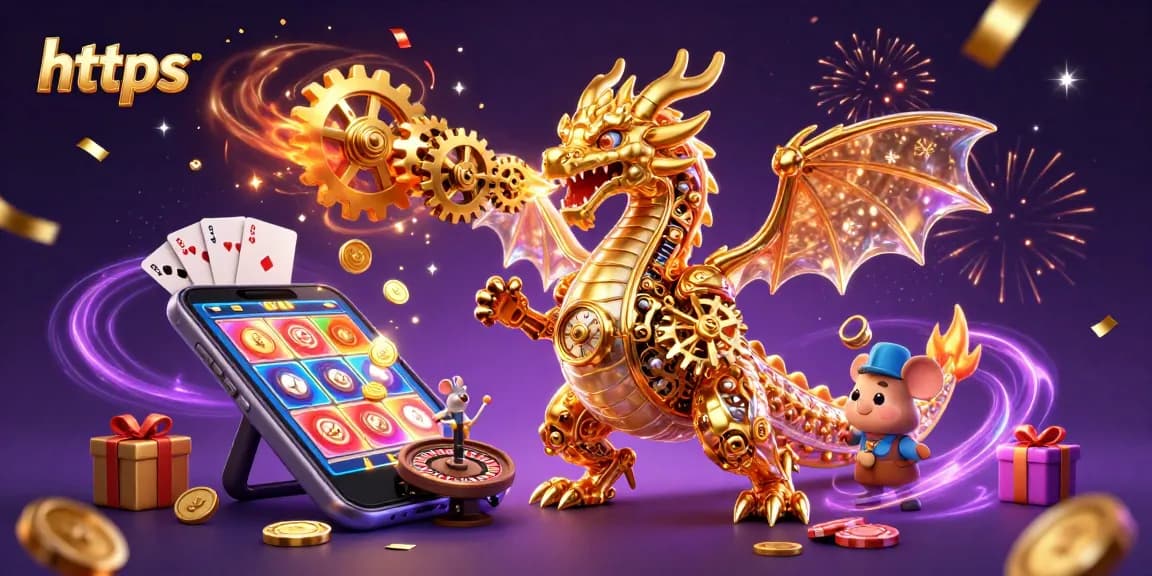 Engage with exciting online gambling at https, featuring a golden dragon and thrilling casino elements.