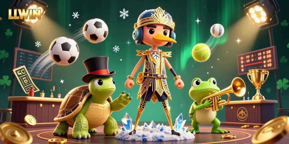 Experience the LLWIN adventure with a vibrant 3D casino scene featuring dynamic sports elements and engaging characters.