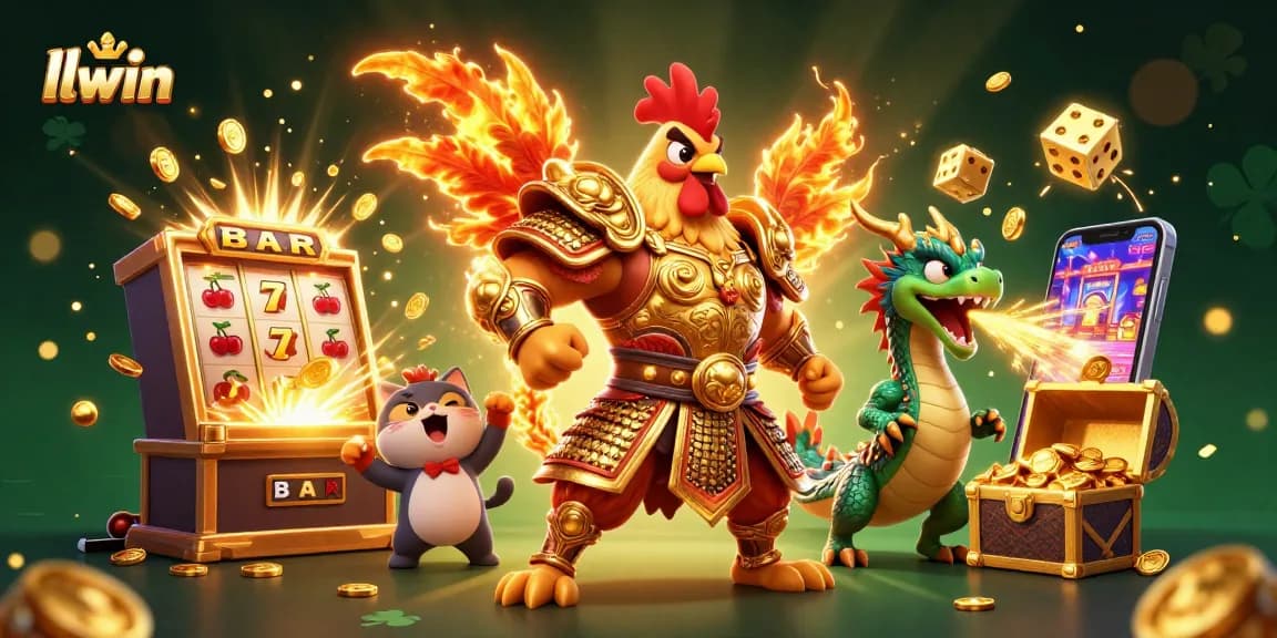 Experience thrilling moments at llwin with a dynamic casino scene featuring a powerful warrior, dragon, and dazzling jackpots.