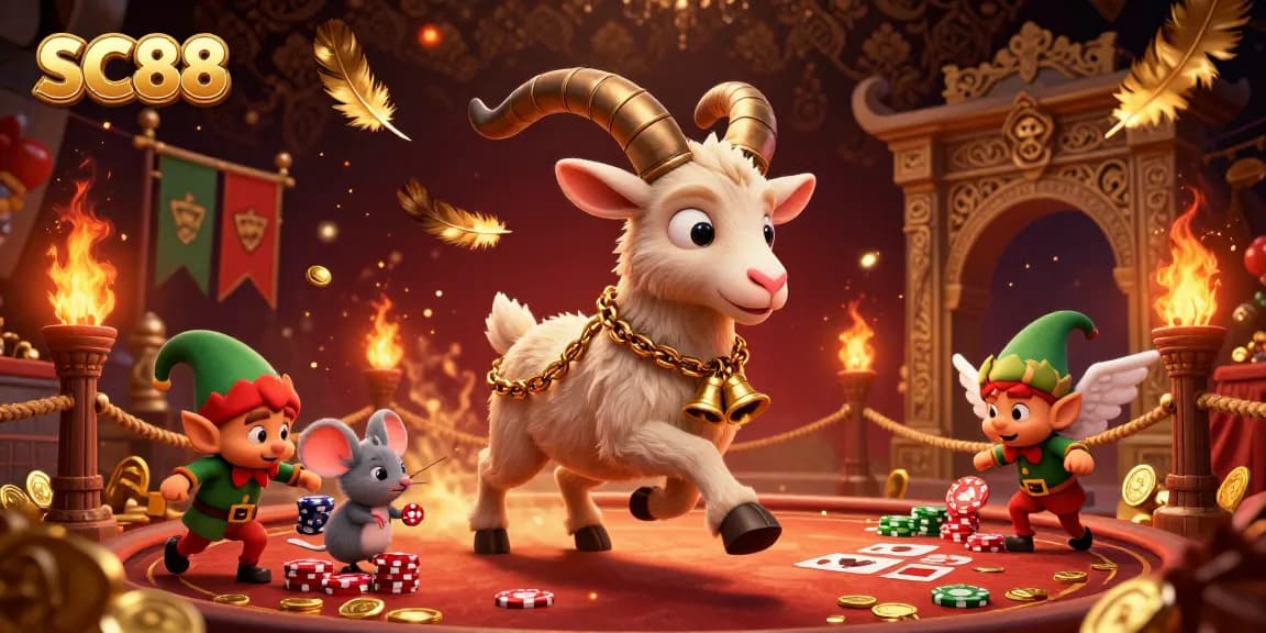 Experience the excitement at SC88 with a festive casino scene featuring playful characters engaging in games.