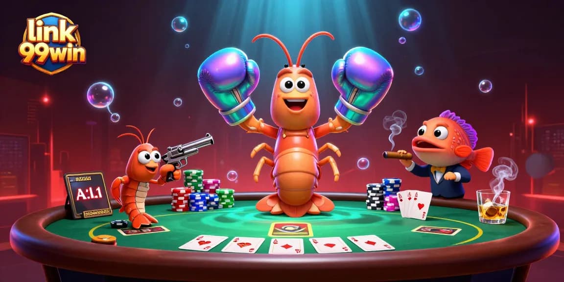 Engage with link 99win at a vibrant poker showdown featuring a mantis shrimp and friends.