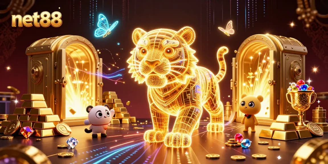 Experience thrilling betting action with net88 in a vibrant digital casino featuring a neon tiger.