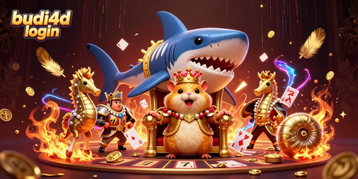 Experience thrilling moments with budi4d login at a vibrant online casino featuring a hamster king and seahorse guards.