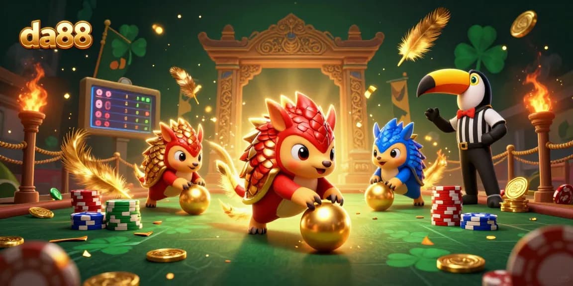 Experience da88 gambling excitement with animated pangolins rolling through poker chips