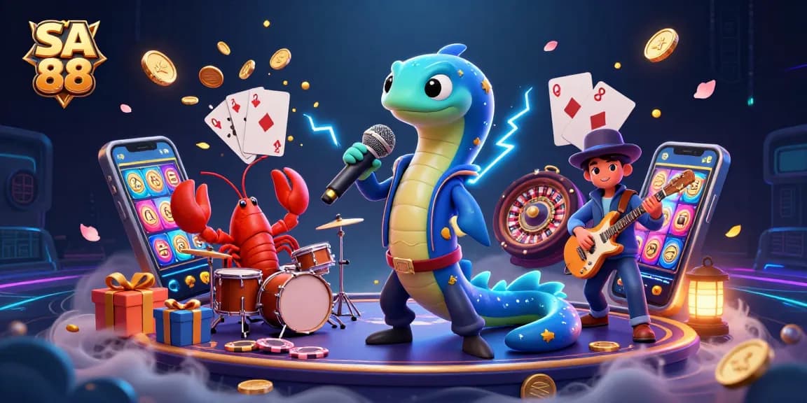 Interactive scene with SA 88 showcasing an electric eel DJ and friends in an underwater casino.