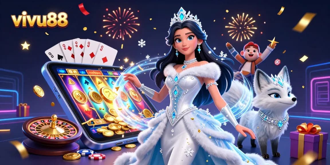 Experience the excitement of vivu88 with stunning casino-themed 3D illustration showcasing dynamic gaming elements.