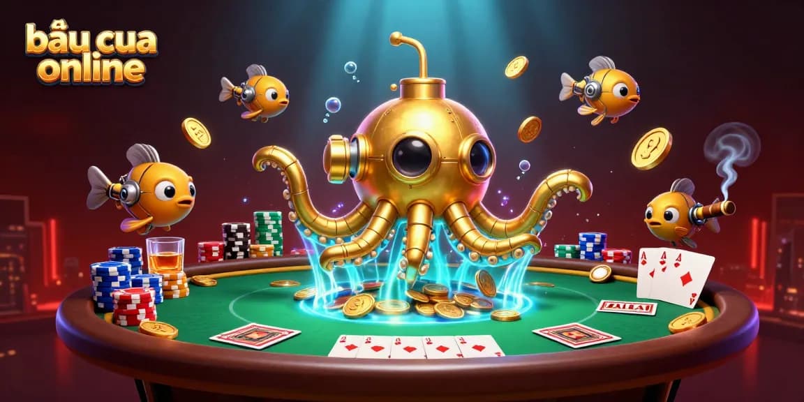 Engage with bầu cua online's vibrant universe, showcasing wins amid colorful poker elements.