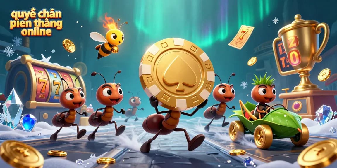 Engage in the thrilling world of quyết chiến tiền thưởng online with a dynamic heist scene featuring cartoon ants and casino elements.