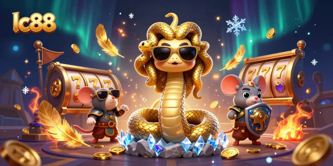 Spin to win at lc88 with Medusa and a warrior mouse in a dynamic casino scene.