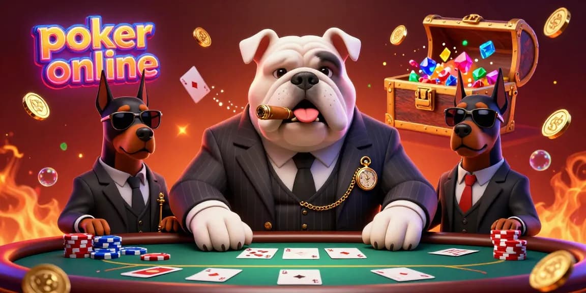 Engage in thrilling poker online action with the charismatic mafia bulldog and his Doberman bodyguards at the main table.