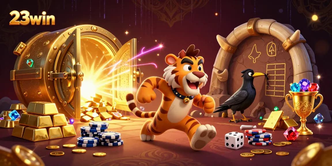 Engage in thrilling gaming at 23win’s lively prehistoric casino, featuring cavemen and treasures.