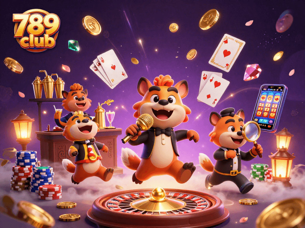 Experience the excitement of 789 club with lively characters in a dynamic casino scene.
