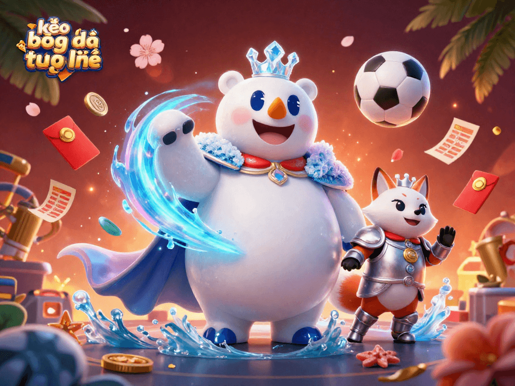 Engage with kèo bóng đá trực tuyến in this vibrant 3D illustration combining sports betting, exciting elements, and dramatic visuals.
