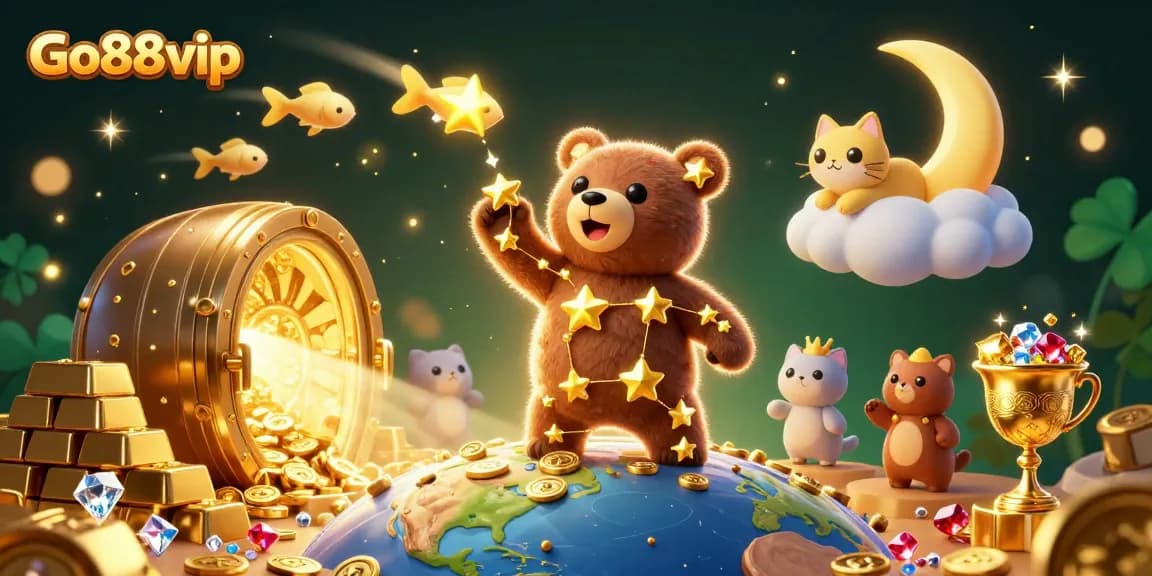 Engage with Go88vip's vibrant gambling world, featuring a fun constellation bear and treasures galore!