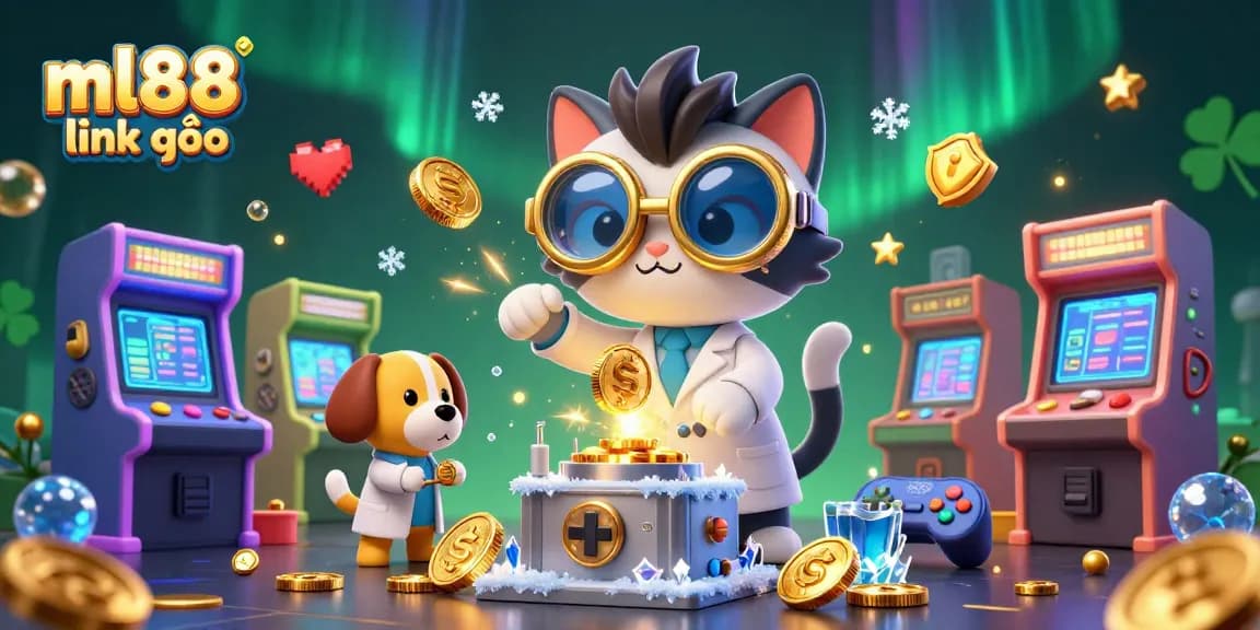 Experience thrilling gameplay with ml88 link vào, featuring mad scientist cat and dog in vibrant casino scene.