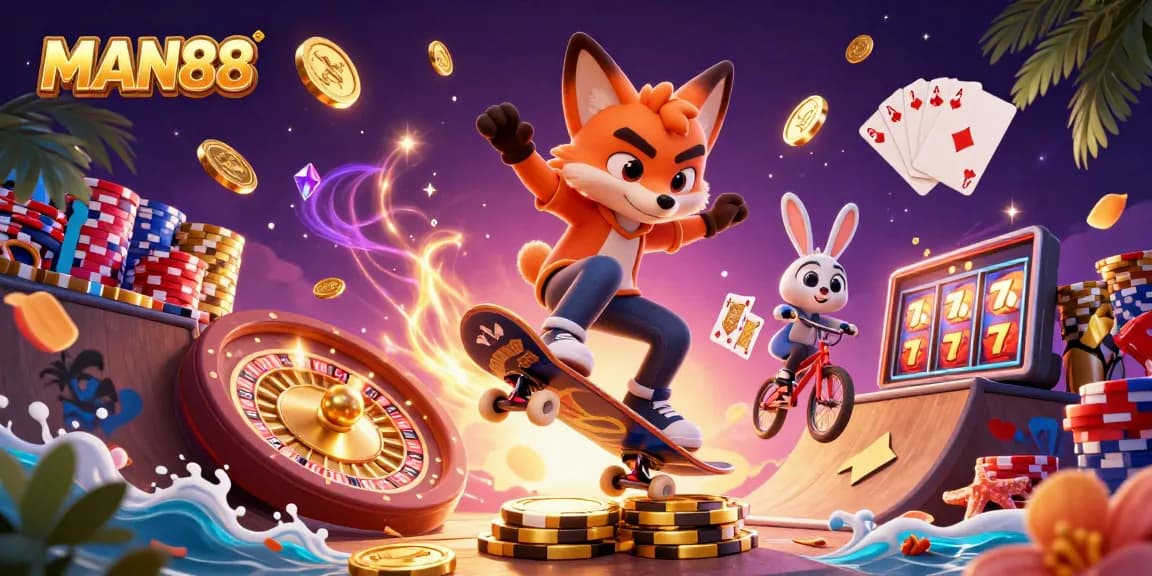 Experience thrilling gaming action at MAN88 with dynamic casino-themed artwork filled with excitement.