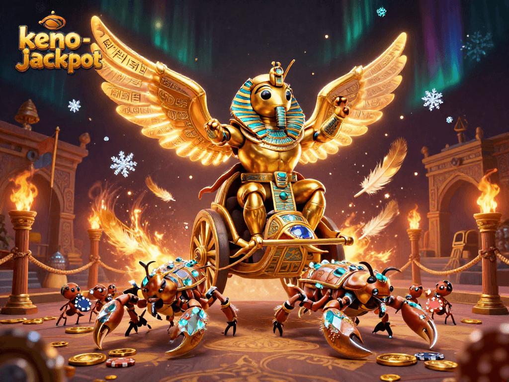 Engage with keno-jackpot thrilling gameplay featuring a golden scarab beetle and scorpions.