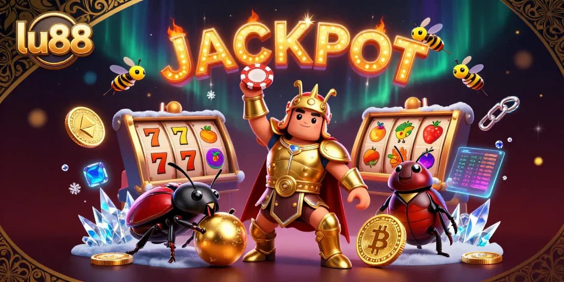 Experience the thrill of winning with lu88's vibrant casino scene featuring joyful characters and tokens of success.