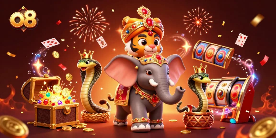 Engage in thrilling experiences at o8 with a vibrant casino scene showcasing dynamic characters and spinning slots.