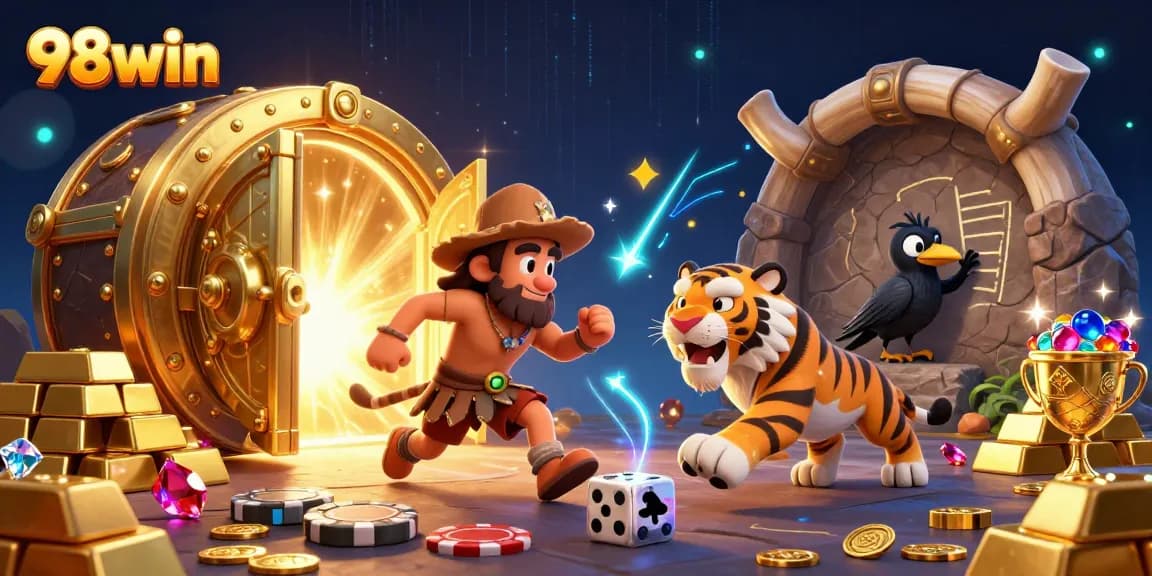 Experience thrilling 98win gameplay in a vibrant casino illustration with exciting gaming elements.