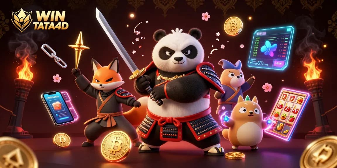 Experience winning strategies with WIN TATA4D in this vibrant casino scene featuring playful characters.