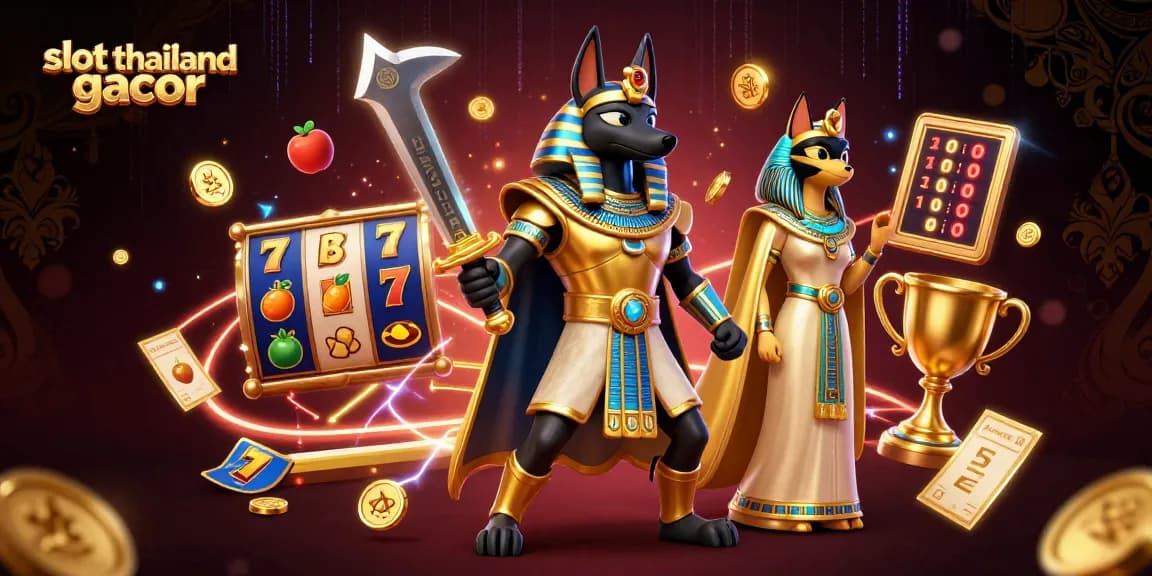Spin thrilling slot thailand gacor jackpots with Anubis and Bastet in an energetic 3D scene.