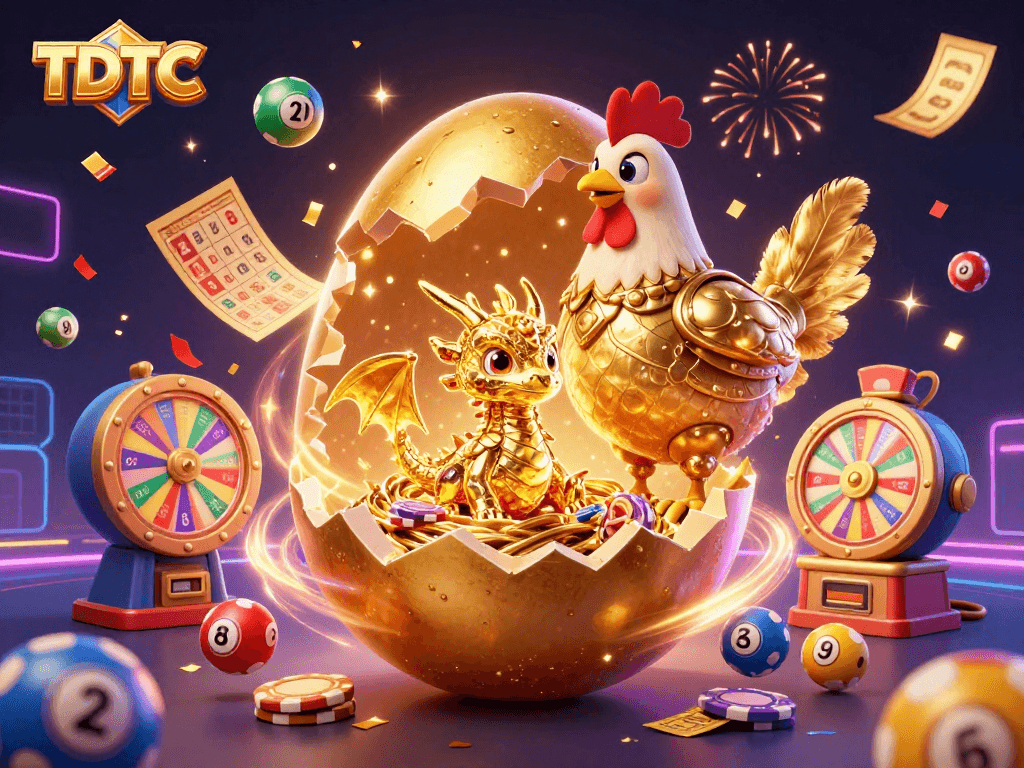 Experience thrilling TDTC moments with a golden baby dragon and dynamic casino elements.