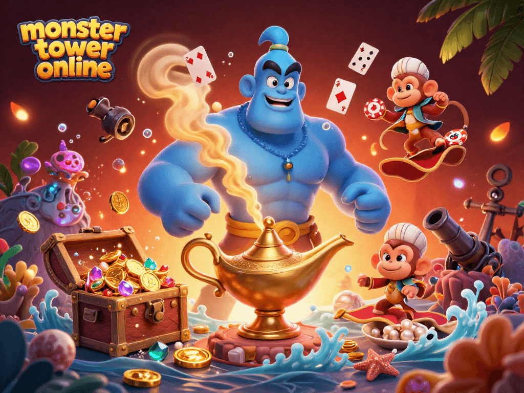Engage in the thrilling action of monster tower online with a dynamic genie and magical elements.