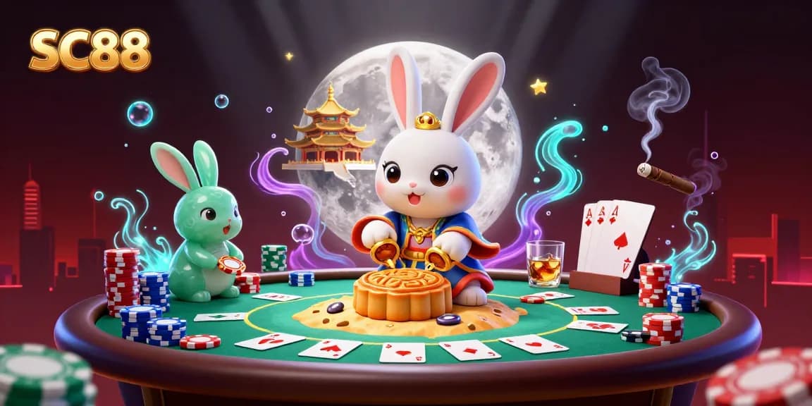 Play exciting games at SC88 with our vibrant casino illustrated scene featuring poker elements.