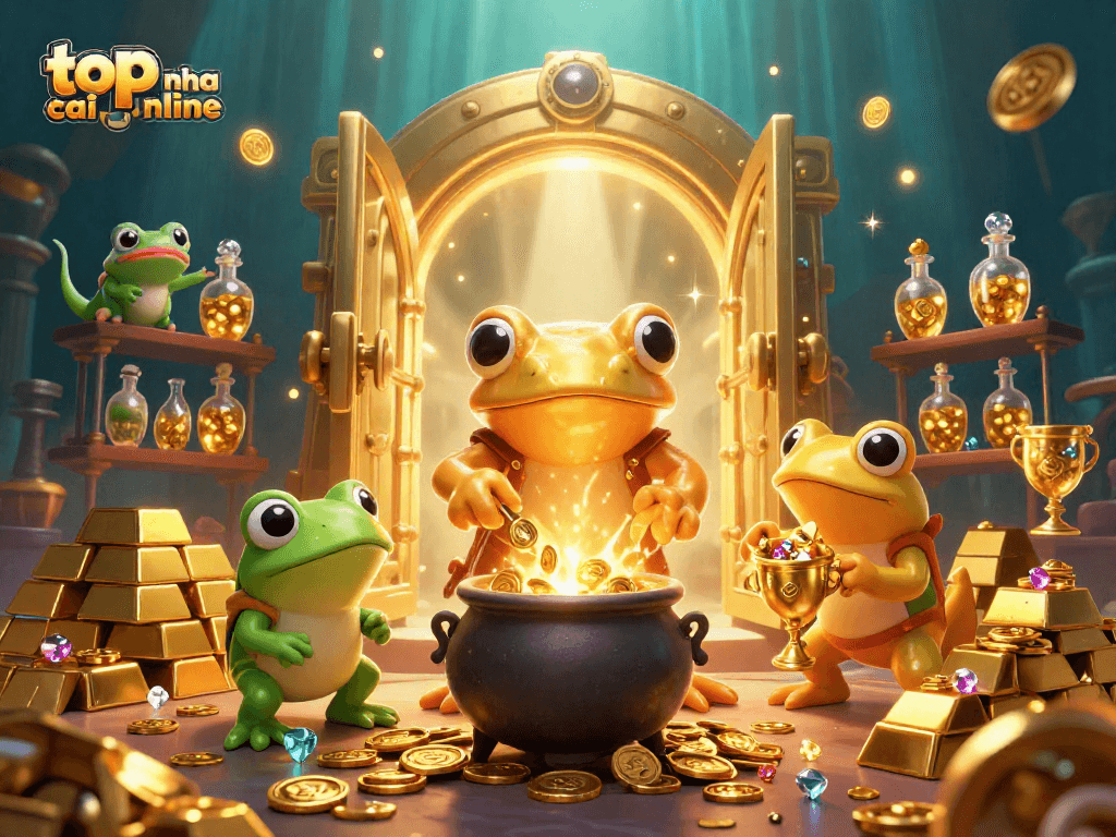 Transform your luck at top nha cai online with a vibrant scene of magical gold creation in a fantasy casino setting.