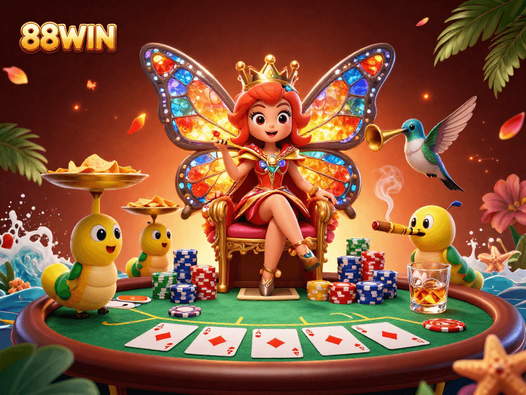 Experience winning strategies in 88WIN's vibrant gaming universe featuring a butterfly queen.