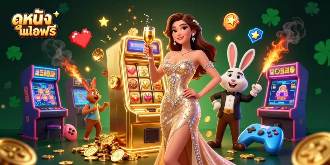 Win big with ดูหนังออนไลน์ฟรี in this vibrant casino-themed illustration.