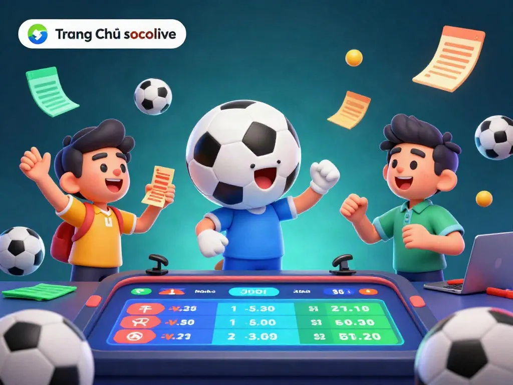 Engage with Trang Chủ socolive while betting on live sports, featuring vibrant characters and exciting elements.