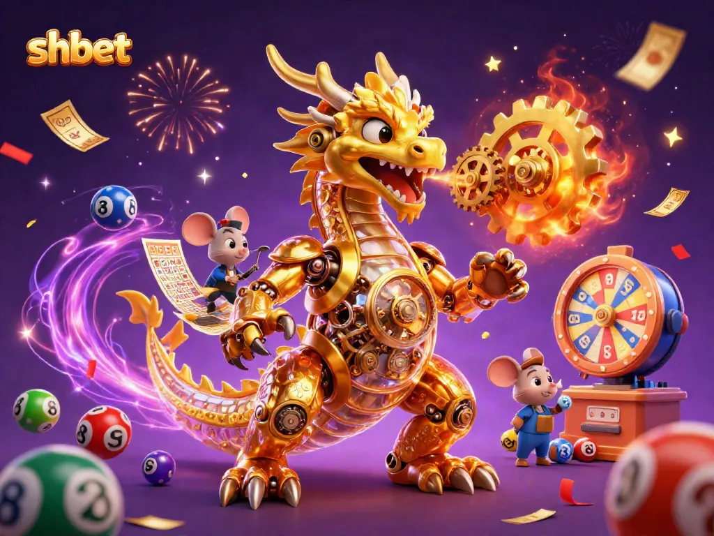 Experience the thrill of shbet with dynamic lottery elements and a golden dragon illustration.