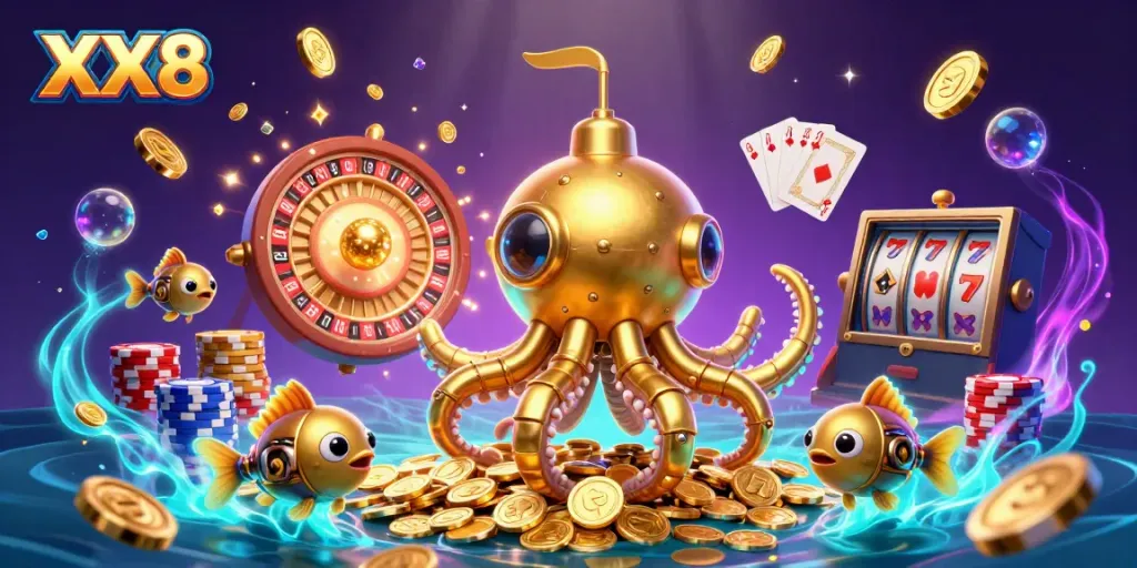 Engage with the immersive world of XX8 featuring a vibrant 3D underwater casino experience.