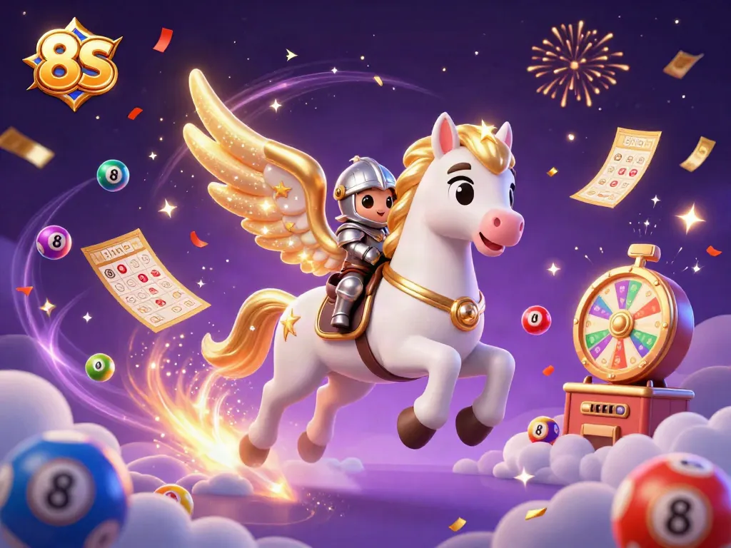 Experience thrilling wins with the exciting 8S celestial casino adventure illustration.