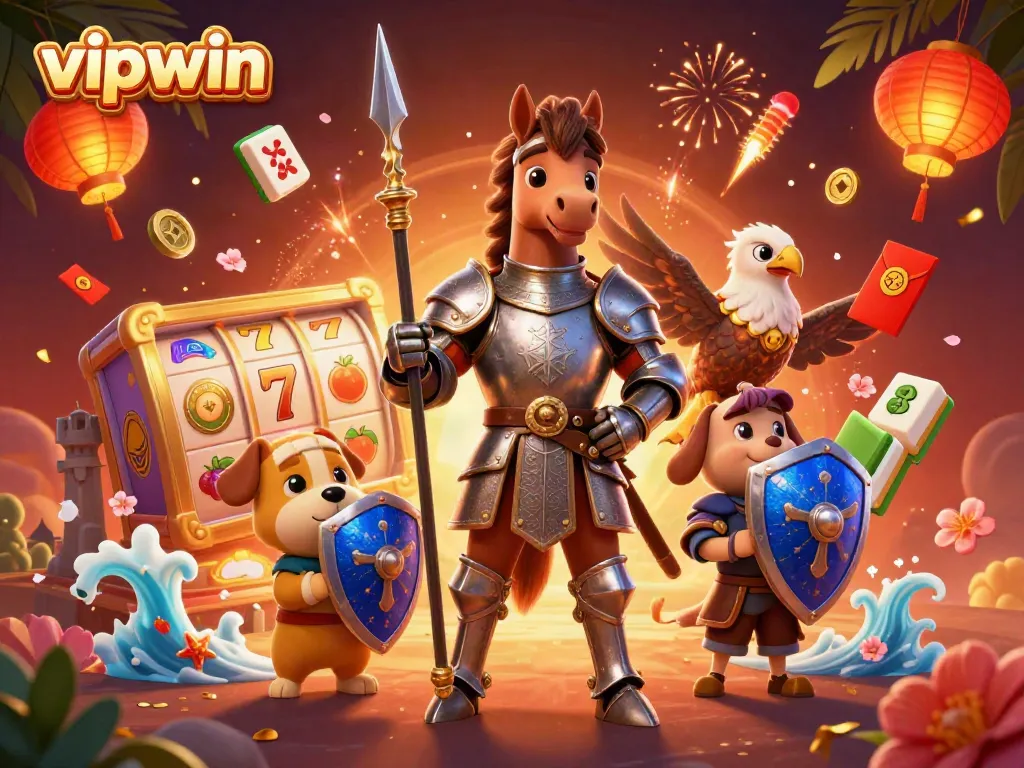 Engage in electrifying action at vipwin with colorful slot reels, gold coins, and festive elements.