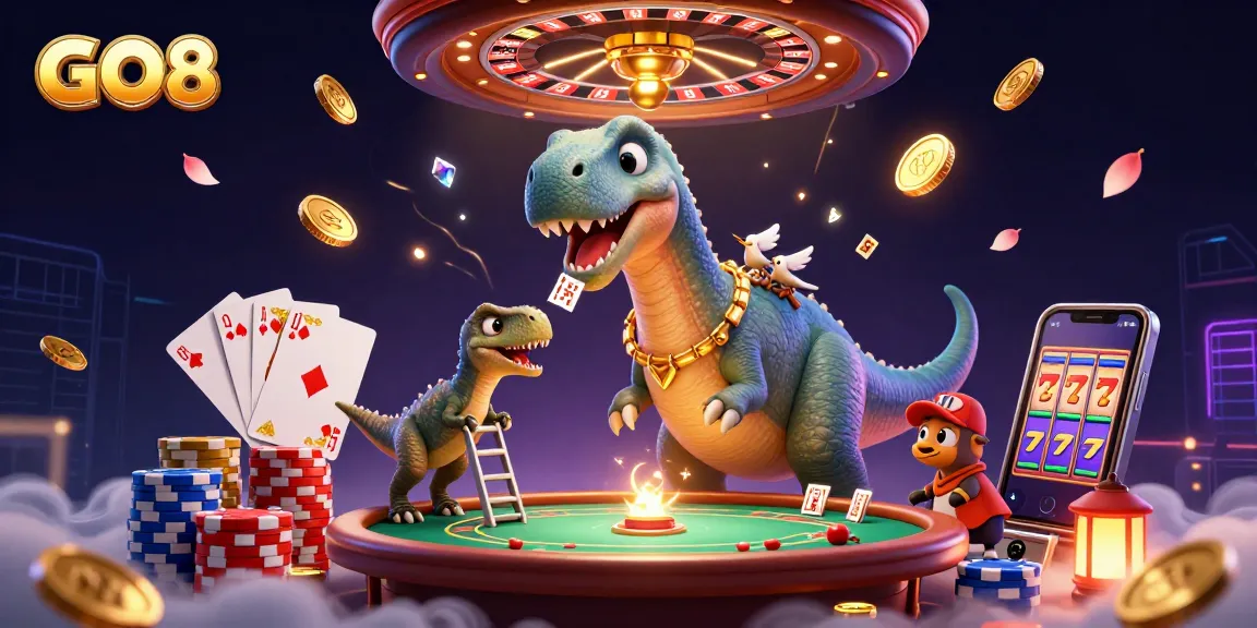 Experience the vibrant GO8 casino scene with dynamic gaming action, plethora of coins, and engaging characters.