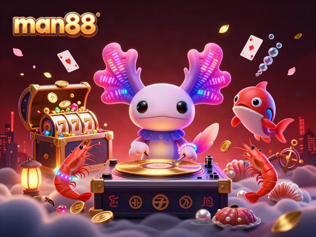 Join man88 for an exhilarating underwater casino adventure filled with exciting slot reels and vibrant characters.