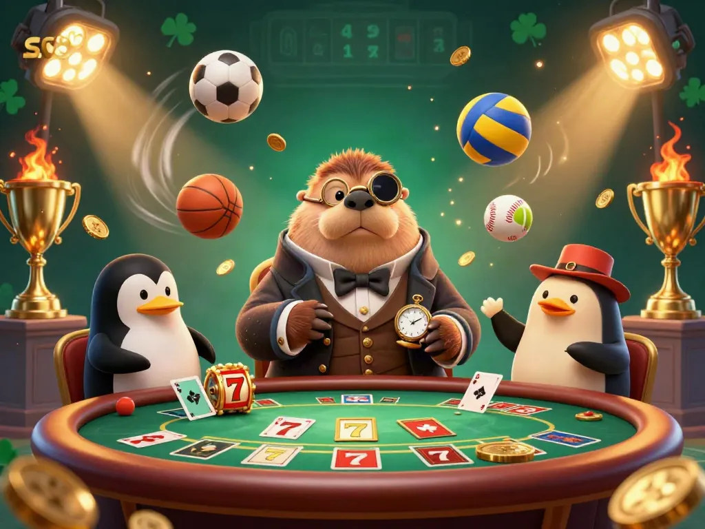 Experience the excitement of sc88 with a lively poker scene featuring a walrus and friends in a vibrant underwater casino setting.